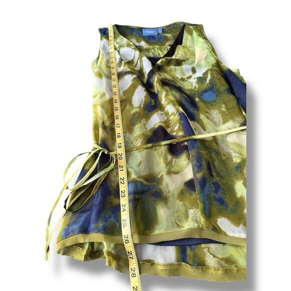 Simply Vera Wang Green Chiffon Floral Sleeveless Blouse Large - Picture 3 of 5